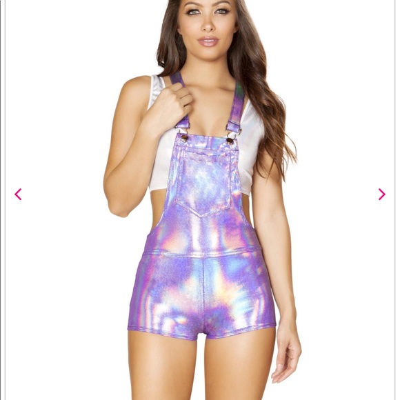 iHeartRaves Pants - Holographic rave overalls duo chrome